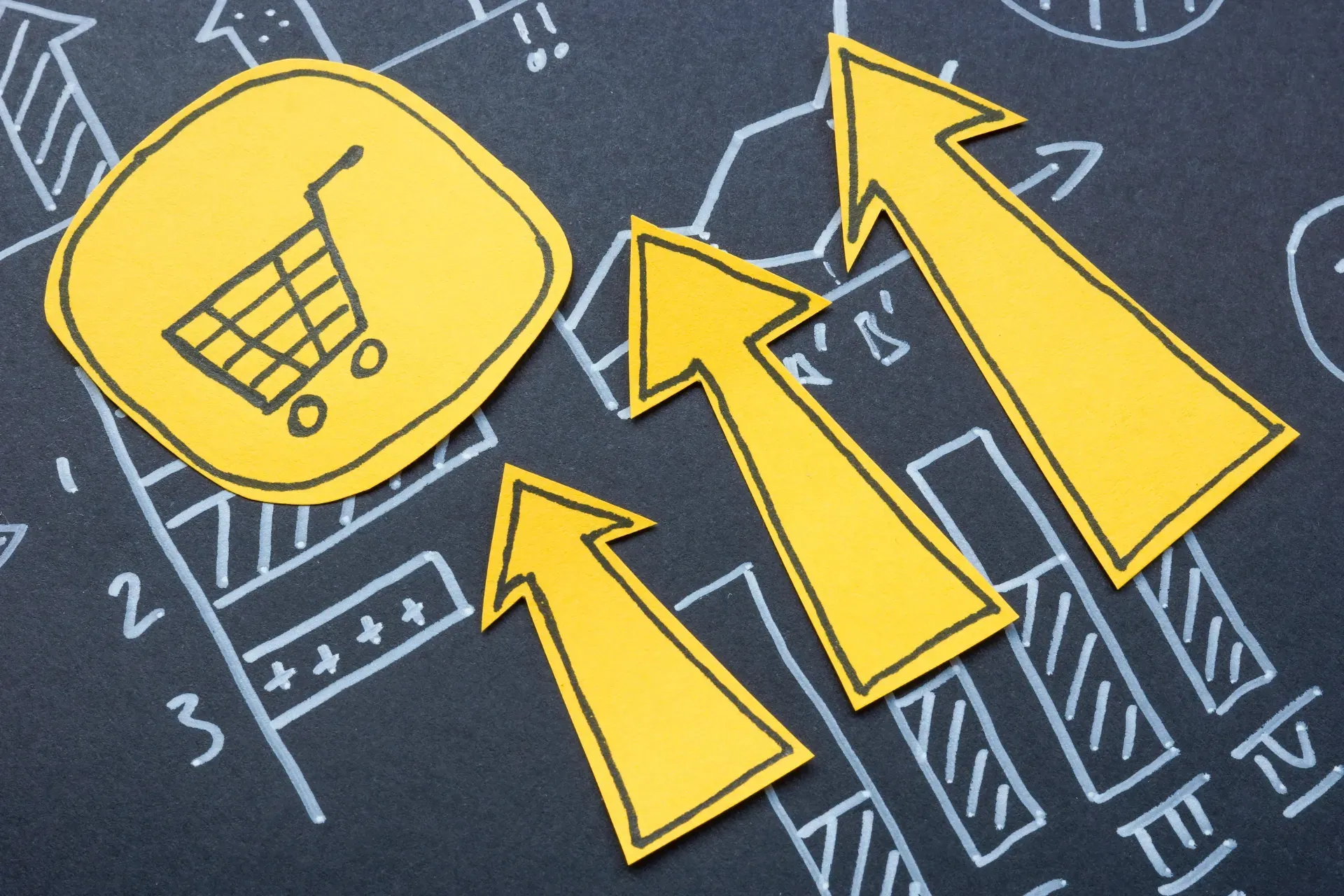 Diverse range of products and shopping carts, illustrating growth and variety in e-commerce.
