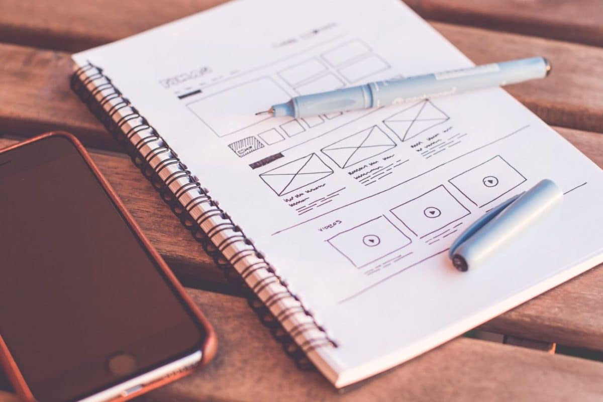 A diagram showing a wireframe and design elements, representing the web design process.