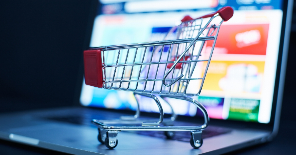 A shopping cart icon on a vibrant background, symbolizing ecommerce success.