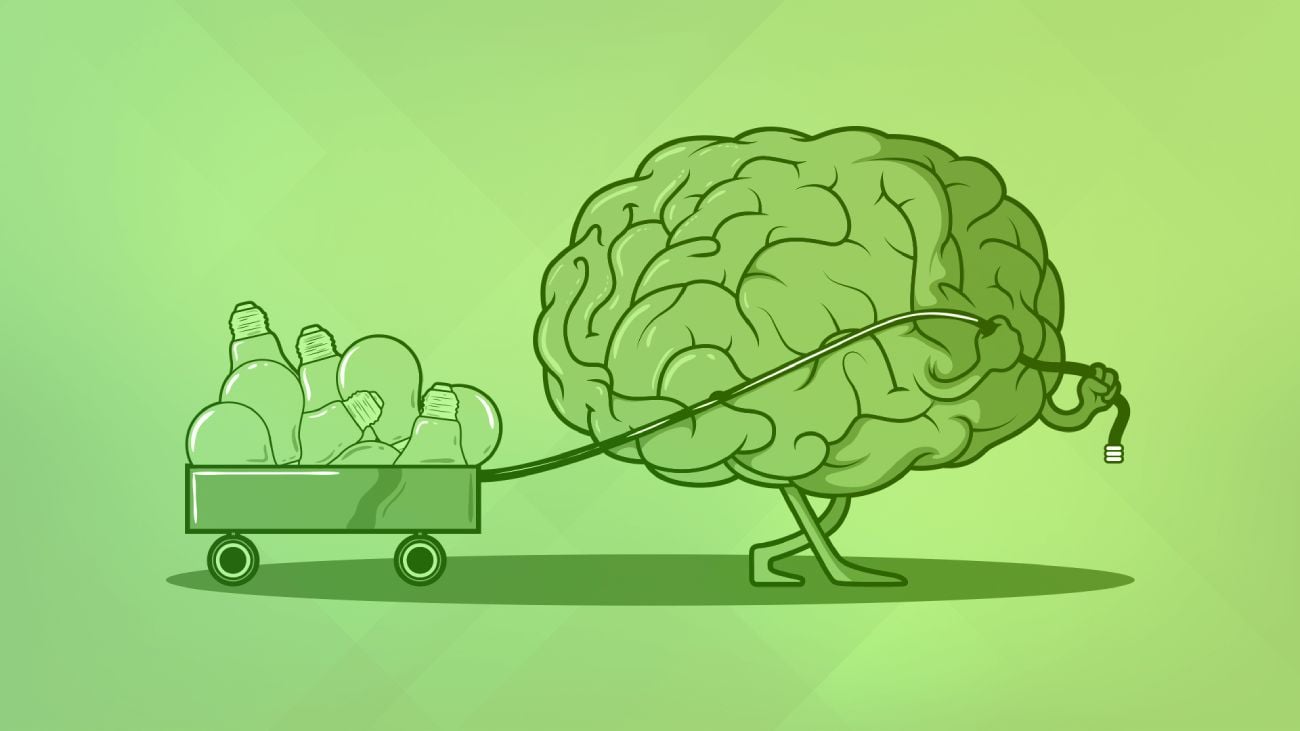 A human brain composed of colorful geometric shapes, illustrating the psychology of design