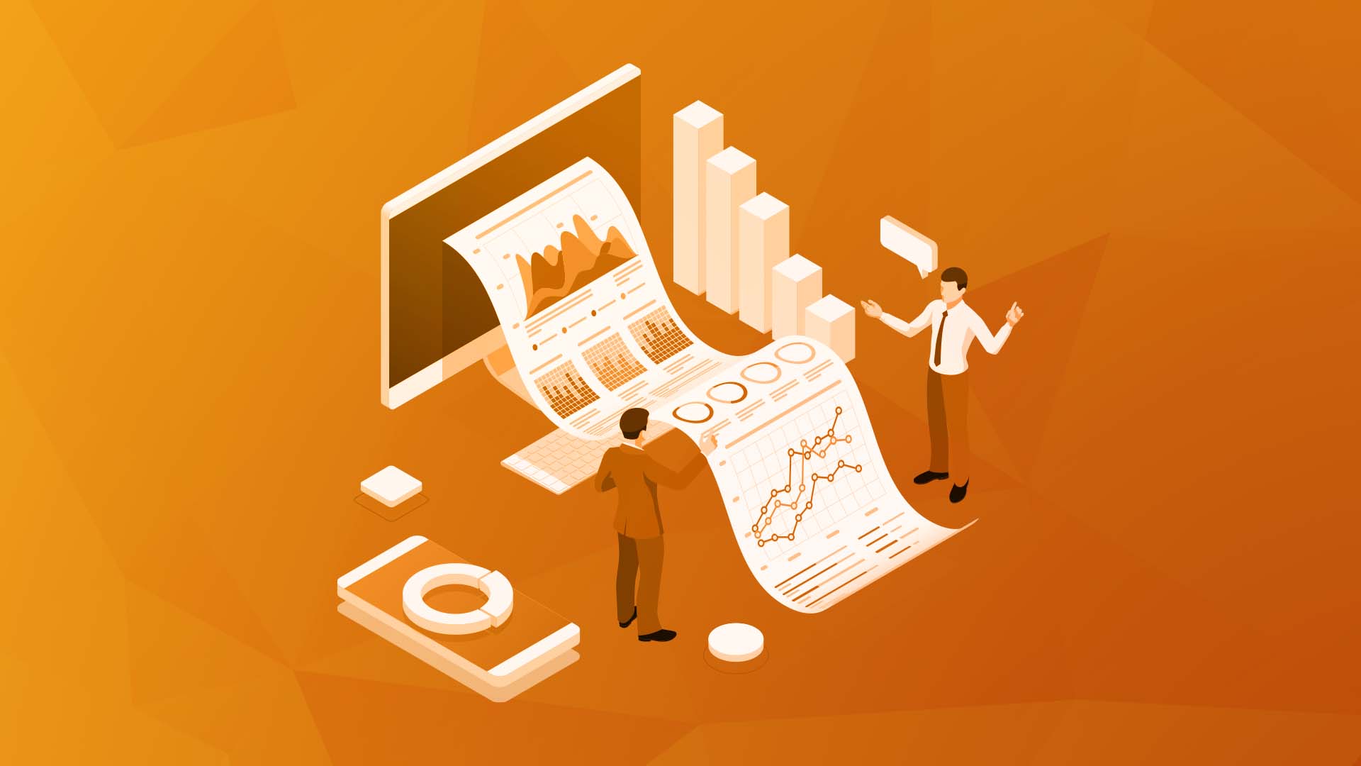 A digital illustration showing charts and graphs related to SEO competitor analysis.