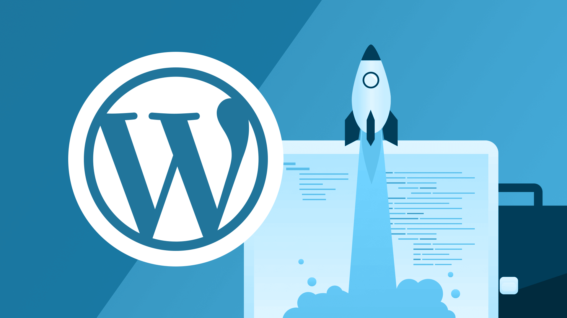 Illustration showing a computer screen with the WordPress logo and design elements.